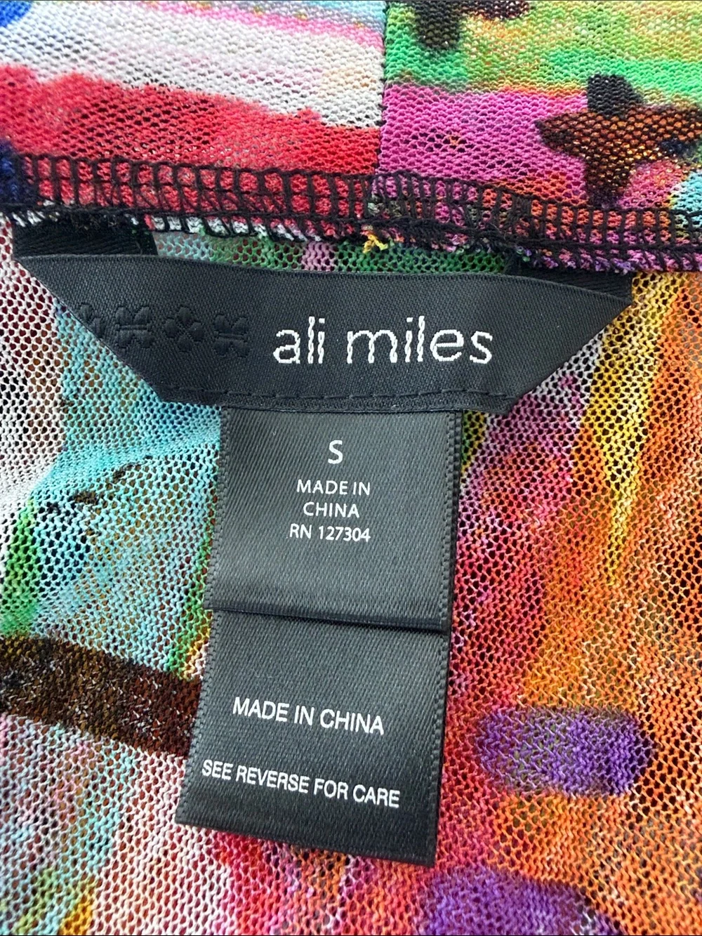 Ali Miles Open Front Cardigan Sheer Mesh Duster Abstract Art Print Size Small - Picture 4 of 5